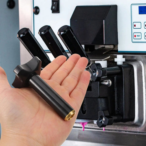 Plastic Ice Cream Maker Nut Fastener Replacement Part in hand near a portable machine, universal fit