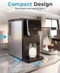 Slick Countertop Nugget Ice Maker With Self Dispensing Tray Drops Thirty Three Pounds Of Fresh Chewy Ice Daily Ready In Ten Minutes on kitchen counter.