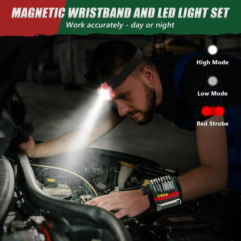 Mechanic using Magnetic Wristband With LED Light For Mechanics And DIY Pros Tool Belt Gift For Fathers Day HVAC Tech