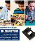 Compact Hands Free Welding Fixture Stand With Electrode Holder For MIG TIG And Spot Welding Keeps Wires Locked And Aligned While You Work Lightweight Welding Accessory For Faster Soldering And Precise Pro Grade Stability, shown in use and close-up view.