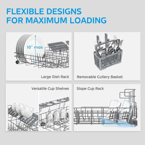 Flexible designs of the Top Shelf Countertop Dishwasher With Eight Smart Cycles And Six Place Settings for optimized loading.