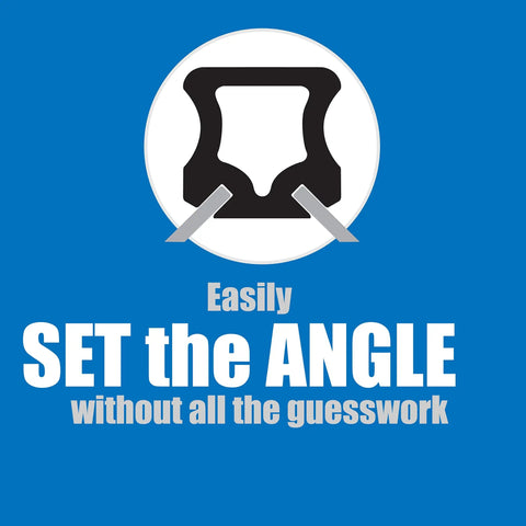 Graphic showing angle setting tool for sharpening tools in the Dead Nuts Accurate Planer And Jointer Knife Sharpener System.