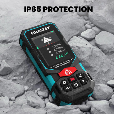 Outdoor Laser Measure 330 Feet With Cam Viewfinder And Adjustable Aluminum Tripod Portable Handle And Protective Case For Easy Outdoor Measuring Long Distance Accuracy To One Sixteenth Inch PowerBurst PowerChirp Tech on rocky ground, IP65
