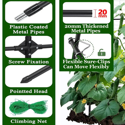 Heavy Duty 80 Inch Tall Garden Arch Trellis for Climbing Plants Outdoor Metal Vine Support details with net and anchors