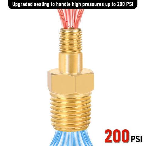 Top Shelf 4 Pack 1/4 Inch NPT Male Thread Brass Tank Valve With Standard Valve Core And Sealing Caps For Air Compressor Inflation Vessel Filling Solid Brass Build Keeps Airtight No Leaky Junk, upgraded for 200 PSI pressure.