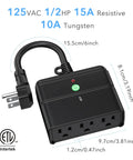 Plug And Play Weatherproof Outdoor Indoor Wireless Remote Control Outlet Kit With Three Grounded Outlets Heavy Duty 15 Amp Power Strip Compact Black Body Six Inch Cord Remote Included One Hundred Foot Range ETL Listed