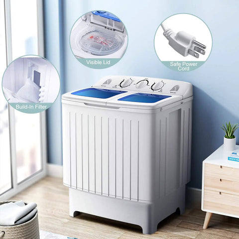 Badass Portable Washing Machine With Twin Tub Setup And Heavy Duty Spin Dryer Compact Laundry Center For Apartments Rv Dorms Goes Hard On Mess features visible lid, build-in filter and safe power cord.