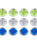 Round Bubble Level 32mm 12 Pack Circular for spirit Levels for acrylic in vibrant colors showing measurement markings.