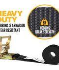 4 Pack Hookless Endless Loop Ratchet Straps 2 Inch By 10 Foot Heavy Duty Polyester Webbing with durable zinc-coated ratchet handle.