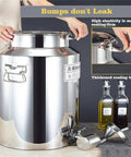 Premium Quality Heavy Gauge Stainless Steel Milk Jug And Oil Tote With No Sweat Cleaning And Rock Solid Seal 76 Liter seen from side with secure lid.