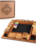 Shut The Box Dice Game On A Solid Wood Tabletop For 1 To 4 Players With 12 Dice, Family Friendly Math Challenge, 12 Inch Wooden Board