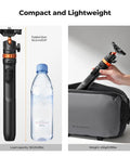 62 Inch Phone Selfie Stick Tripod With 2 In 1 Extendable Pole Bluetooth Remote And 360 Degree Ball Head comparing size to bottle
