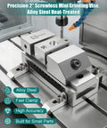 Precision Screwless Mini Grinding Vise With Alloy Steel Insert Pro Grade Machined Vise Built For Tight Squareness Rugged Wear Resistance And Quick Clamp For Small Parts And Detailed Shop Work, 2-inch alloy steel vise on CNC table