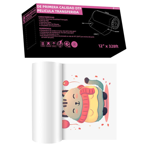 Premium Double Sided Transfer Film Roll For Direct To Film Printing 12 Inch By 328 Feet Easy Peel Stretchable Vibrant Colors