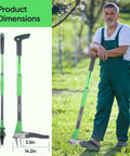 Heavy Duty Stand Up Weed Puller Tool With 40 Inch Handle 3 Claws And Fiberglass Foot Pedal Cast Iron Dandelion Weeder For Easy Weeding Without Bending Or Kneeling Built To Last Like A Boss. 40in stand-up weed puller with 3-claw head and foot pedal, shown in use