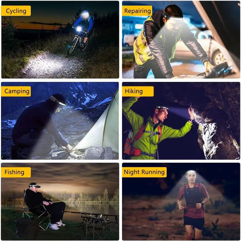 Rechargeable Two Pack Headlamp With 230 Degree Wide Beam And Motion Sensor, Waterproof LED Headlight used for cycling, repair, camping, hiking, fishing, and night running