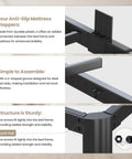 Features of Dead Silent Metal King Size Bed Frame With Attached Headboard, including anti-slip stoppers and sturdy structure.