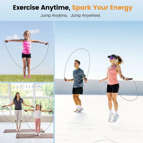 People using Tangle Free Jump Rope With Ball Bearings For Men Women And Kids Adjustable Steel Wire Rope And Ergonomic Foam Handles