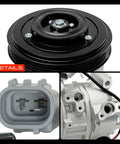 Heavy Duty AC Compressor Assembly With Clutch And PreFilled PAG46 Oil Boss Four Groove Pulley top view and electrical connector.