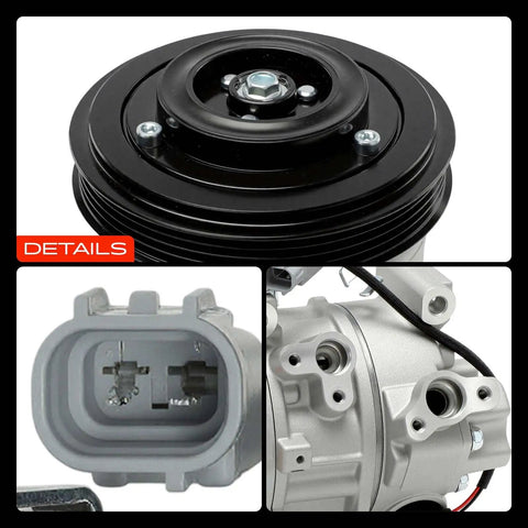 Heavy Duty AC Compressor Assembly With Clutch And PreFilled PAG46 Oil Boss Four Groove Pulley top view and electrical connector.