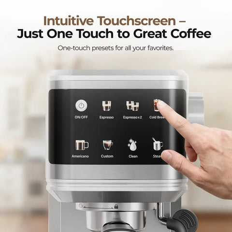 Sick Home Barista Essential Featuring Professional Espresso Machine With Milk Frother And Instant Cold Brew Maker For No Sweat Daily Grinds And Smooth 20 Bar Extraction Vibes touchscreen with one-touch coffee presets.