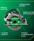 36V Cordless 7-1/4 Inch Circular Saw With Torque Boost Technology For Higher Power And Torque, Visible Cutting Depth Indicator