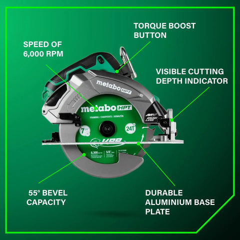 36V Cordless 7-1/4 Inch Circular Saw With Torque Boost Technology For Higher Power And Torque, Visible Cutting Depth Indicator