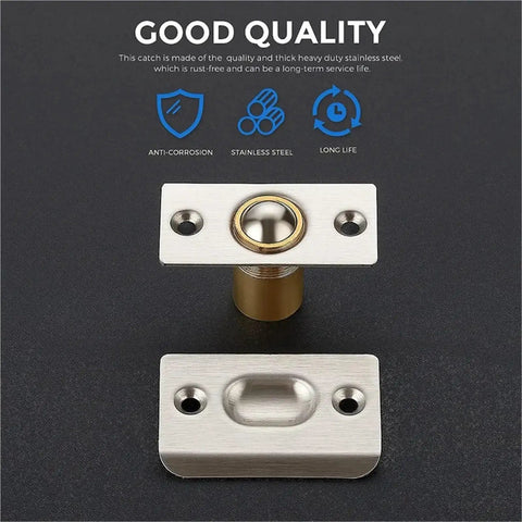 Two Sets Ball Catch Kits For Interior Doors Dual Adjustable Silver Door Latches Steel Construction on black background