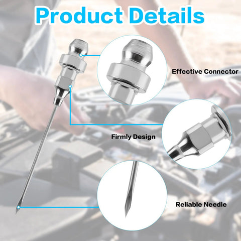 Grease gun needle set, 8-piece with 6 needles, dispenser and nipple adapter; 18-gauge metal needles