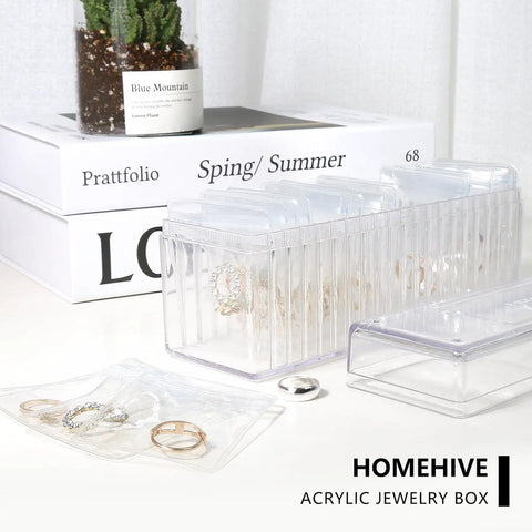 Clear Acrylic Jewelry Box Organizer With 20 Anti Tarnish Bags, Portable Travel Jewelry Case for earrings, rings, necklaces