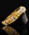Titanium Plated Wolf 3D Relief Handle Folding Pocket Knife With Dope 440 Steel Blade, 3.6 Inch EDC Knife For Men, Gold Finish, Gift Ready