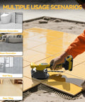 Person using Cordless Tile Vibration Tool With 5 Speed Settings For Leveling Floors And Walls on yellow tiles.