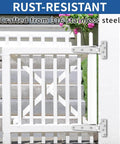 White gate with installed 316 Stainless Steel T Strap Barn Door Hinges Heavy Duty 6 Inch Outdoor Gate Set Of 4, close-up view.