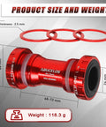 Bottom Bracket With Threaded Or Press Fit Mount, BSA 68-73mm And 86-92mm, Ceramic And Steel Bearings, Black And Red, shown with dimensions