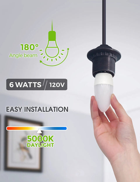 E12 LED Candelabra Bulbs 60 Watt Equivalent for Chandeliers B10, 5000K Daylight White installation