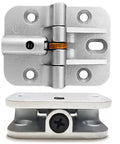 Front view of ANTEISI locking hinge, 180-degree small-torque, silver metal with mounting plate