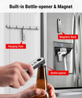 Rechargeable Instant Read Meat Thermometer With Dual Temperature Display And Alarm, bottle opener and magnetic attachment shown