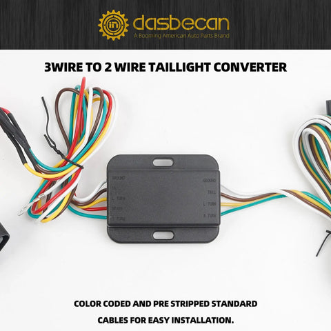3 wire to 2 wire taillight converter with color coded cables, compatible with trailer wiring on select Chevy, GMC, Isuzu models