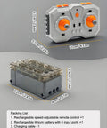Power Functions RC Kit For Technic Builds, 6 channel rechargeable remote and lithium battery box with size details