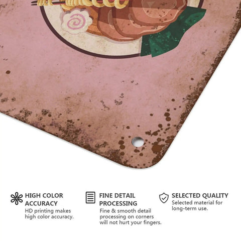 Detail of Dope Tonkotsu Noodles Themed Wall Art For Kitchen And Office, showing a corner with pre-drilled hole and vintage design.