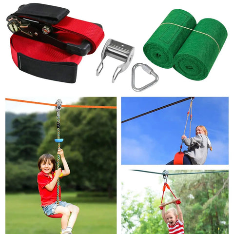Backyard Zip Line Kit With Tree Protector Pulley Outdoor Playset For Kids Teens And Families Kid Friendly Easy To Install