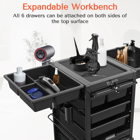 Six Drawer Rolling Salon Cart With Lockable Wheels 360 Degree Swivel Adjustable Divider Storage For Tools 33 Inch Tall
