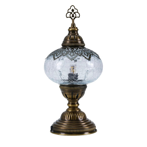 Cracked Clear Moroccan Mosaic Table Lamp With Handmade Turkish Glass Light Bulb Included Boho Chic Bedside And Living Room Accent Lamp