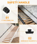 Rock Solid 15 Feet Square Tube Handrail Wall Mount Industrial Staircase Rail For Indoor Outdoor Steps Matte Black Cast Iron Grab Handle with T-tyne connection on wooden stairs.