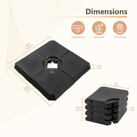 Beefy Heavy Duty Base Weights Stand For Offset Cantilever Patio Umbrella 317 Lb Capacity 4 Piece Set Black Weatherproof Plastic