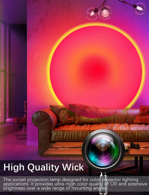 Sunset Projection Lamp With 64 Color Options, App Controlled Ambient Light With Ivy Leaves For Bedrooms And Parties setup