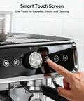 Espresso Machine With Built In Grinder And Milk Frother 20 Bar Coffee Maker For Home Baristas with touchscreen controls.