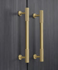 Brushed Gold Modern Kitchen Cabinet Handles Set 5 Pack Solid Brass Drawer Pulls on dark cabinet