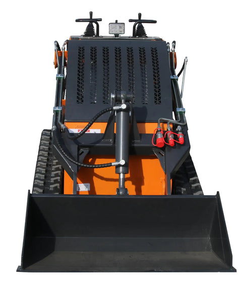 Front view of Beast 23HP Mini Skid Steer Loader With Tracks, 840 Lb Lift, 35 Degree Tilt, RATO Engine, Air Cooled, Bucket Included