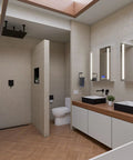 HomeStock Black Matte Shower Faucet System with Pressure Balance Valve and Single Lever Handle in modern bathroom setting.